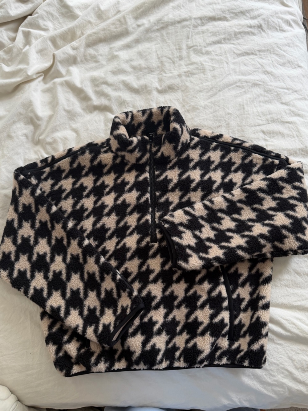 Abercrombie Houndstooth Fleece Quarter zip - Black & Cream
